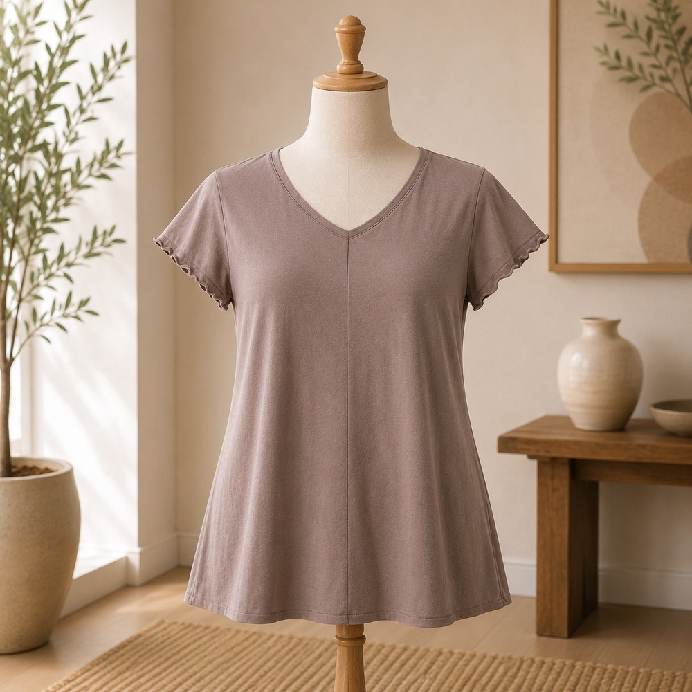 NWT LOGO Principles V-Neck Tee Womens 2X Brown Short Sleeve Center Seam Top